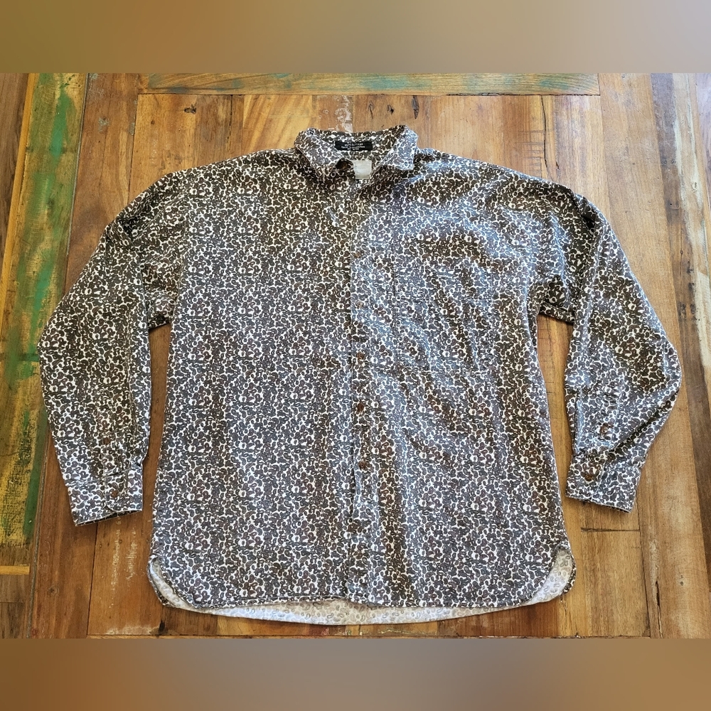 Mens Large Mini Paisley All Over Print Button Down Cotton Long Sleeve Shirt B1